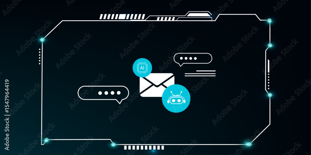 Aufkleber modern hud dashboard display with ai chatbot and email symbols – virtual helpdesk and online support