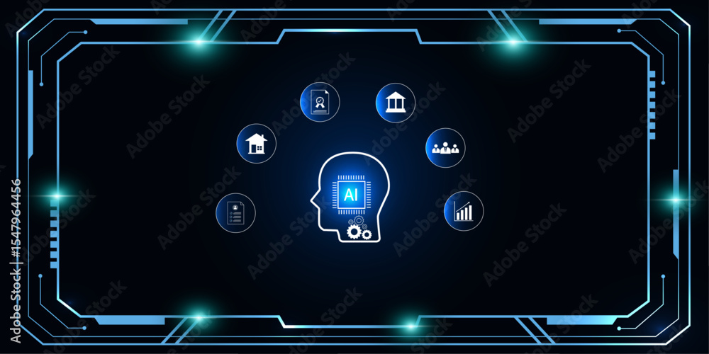 Poster digital hud background with artificial intelligence icons representing business and financial innova