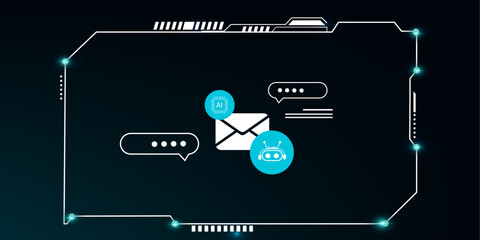 Modern HUD Dashboard Display with AI Chatbot and Email Symbols – Virtual Helpdesk and Online Support Theme