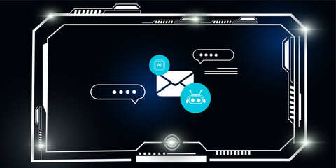 High-Tech Digital Background Featuring Email and AI Assistant Icons – Concept for Smart Chat Support Systems

