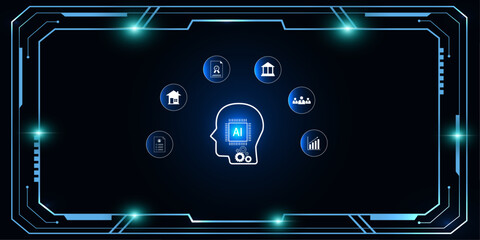 Digital HUD Background with Artificial Intelligence Icons Representing Business and Financial Innovation