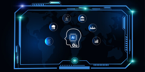 Technology-Inspired HUD Display with AI Elements Assisting Real Estate, Corporate, and Banking Solutions