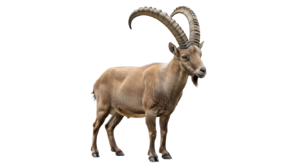 Isolated Majestic Alpine Ibex with Long Horns