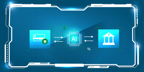 HUD Interface with AI and Financial Icons Depicting Secure Digital Transactions and Smart Banking