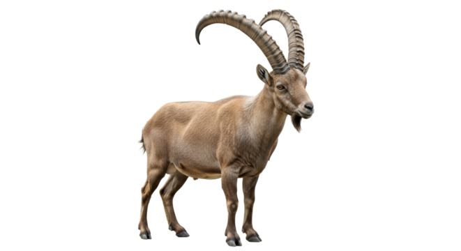 Isolated Majestic Alpine Ibex with Long Horns