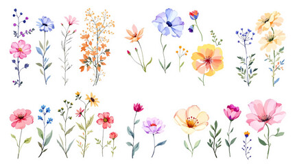 Colorful tulips watercolor on white background