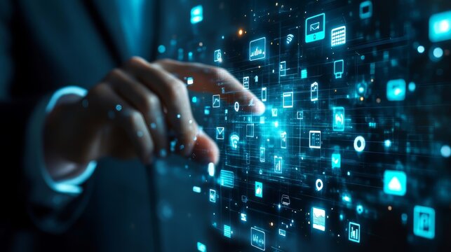 A virtual lead generation icon analyzes financial marketing strategies to optimize business performance