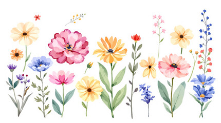 bouquet of flowers, Set of watercolor wild flowers, set of flowers clipart