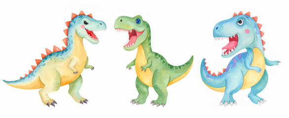 tyrannosaurus rex dinosaur watercolor illustration isolated on a white background