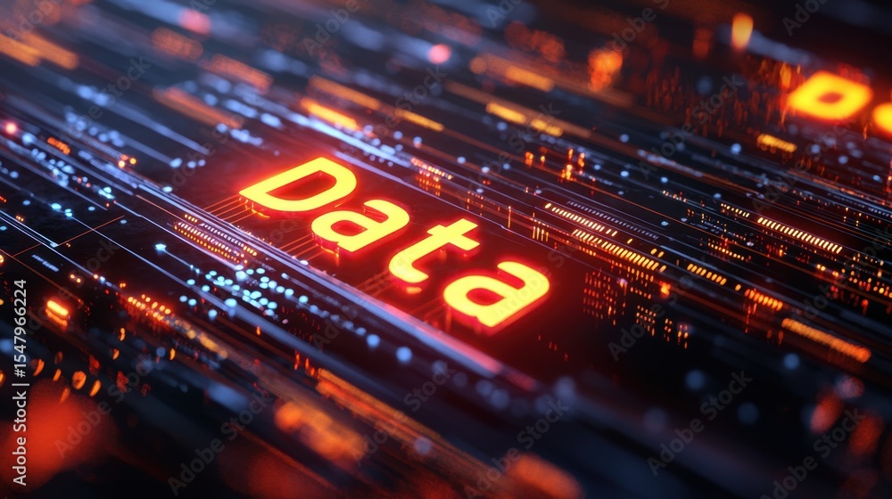 Poster digital representation of data with vibrant colors and layered lines reflecting modern technology an
