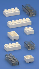 3D render white bricks on blue background. realistic illustration. for presentation, wallpaper, banner, marketing, or web design