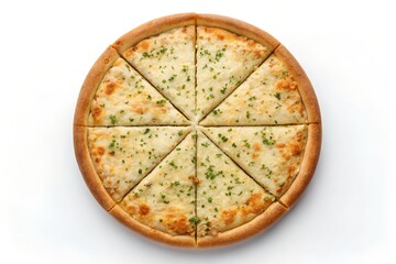 Top view of a delicious whole cheese pizza cut into eight slices