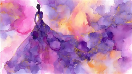 A woman in a flowing, abstract gown.