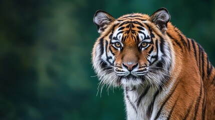Fototapeta premium Majestic tiger portrait capturing the fierce beauty and striking patterns of this magnificent creature in a natural setting