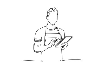 Using gadget concept. Single line draw design. Vector graphic illustration