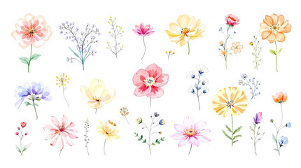 Spring  Set flowers watrecolor clipart on withe background