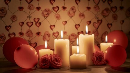 Valentine's Day Heart Balloons and candles