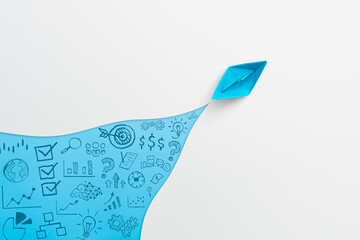 Paper ship and business strategy. Business success, innovation concept
