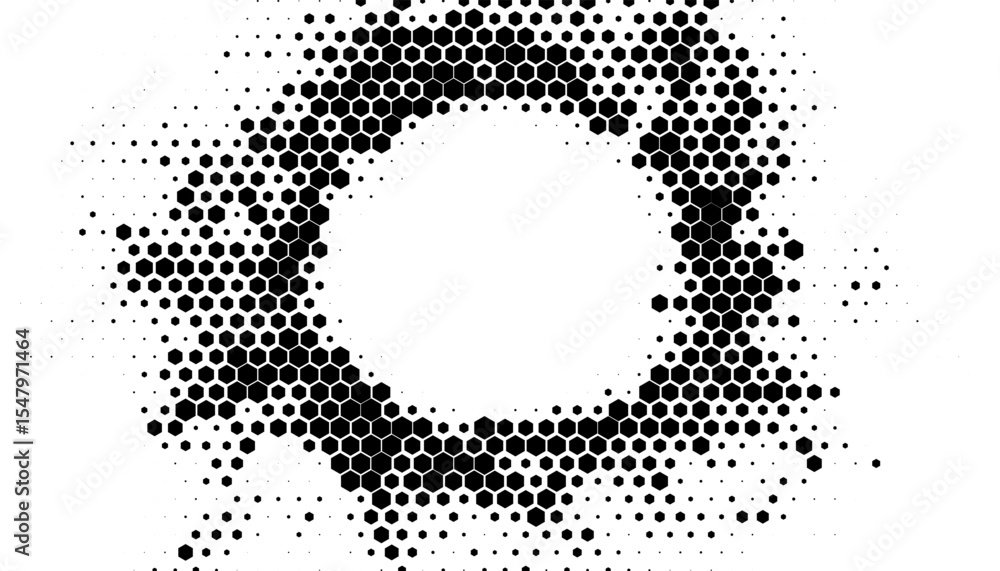 Poster black and white abstract geometric pattern with halftone effect. hexagon shape for modern background