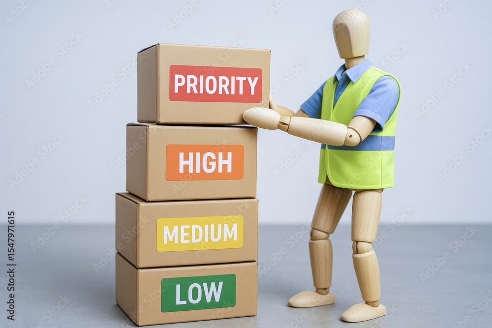 Poster the concept organization and prioritization is demonstrated by arranging tasks with different levels