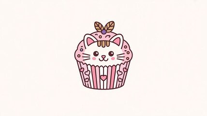 Cute Cat Cupcake Design Illustration