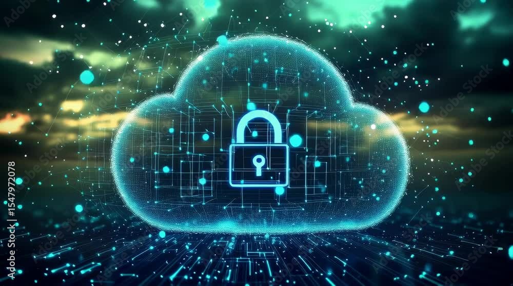 Poster a glowing digital cloud with a secure padlock symbol represents cloud data security and protection i