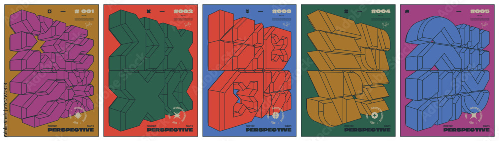 Poster abstract geometric postmodern composition with isometric 3d cube shape in brutalism aesthetics, cont