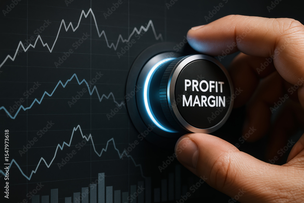 Poster adjusting a control labeled profit margin represents optimizing financial performance within fluctua