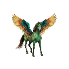 Obraz premium Majestic Green Pegasus with Vibrant Wings - Fantasy Horse Illustration
