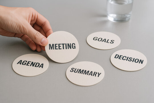 A arranges key discussion points on a boardroom table symbolizing structured planning and decision-making in business contexts