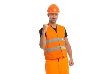 Successful project. Construction builder do successful work. Civil engineer man wear hardhat....