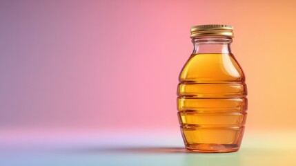 Amber Honey Bottle Glass Jar with Golden Cap on Pastel Background Product  for Packaging Design