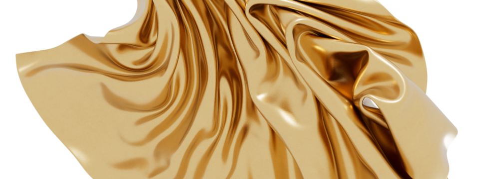 High-resolution image of golden silk fabric with elegant folds and drapes. Perfect for luxury backgrounds.