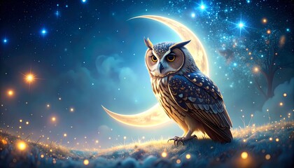 三日月とフクロウ