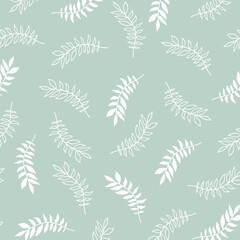Fototapeta premium White tropical leaf seamless pattern on green background. Botanical vector design for fabric, wallpaper, eco packaging, wrapping, and natural themed decoration projects