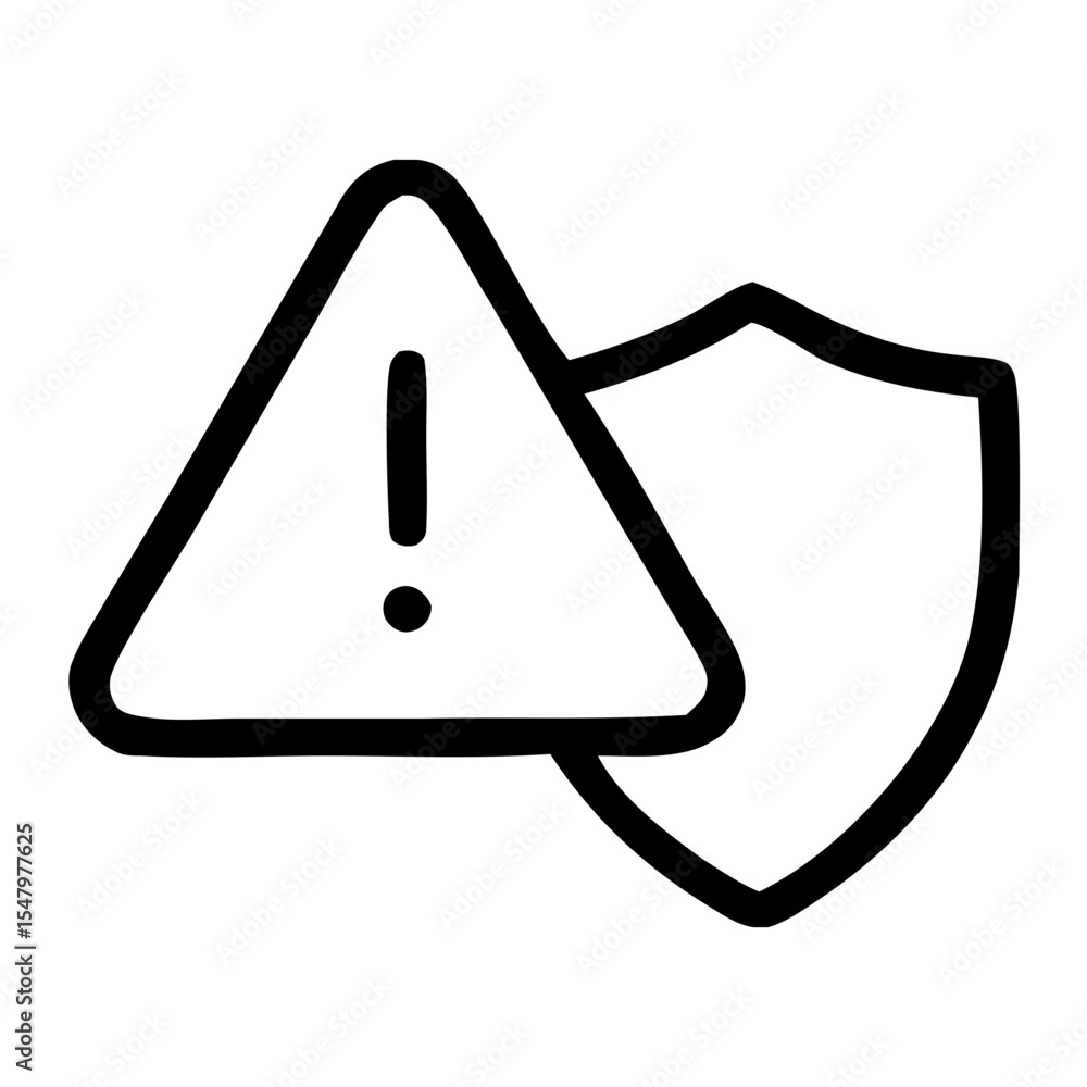 Poster simple outline exclamation alert triangle with shield warning icon