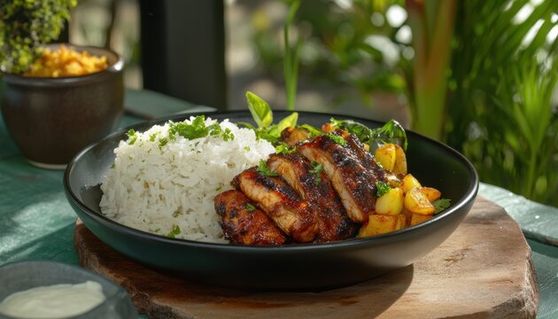 International food delight iconic jamaican jerk chicken dish tropical paradise culinary art photoreal texture