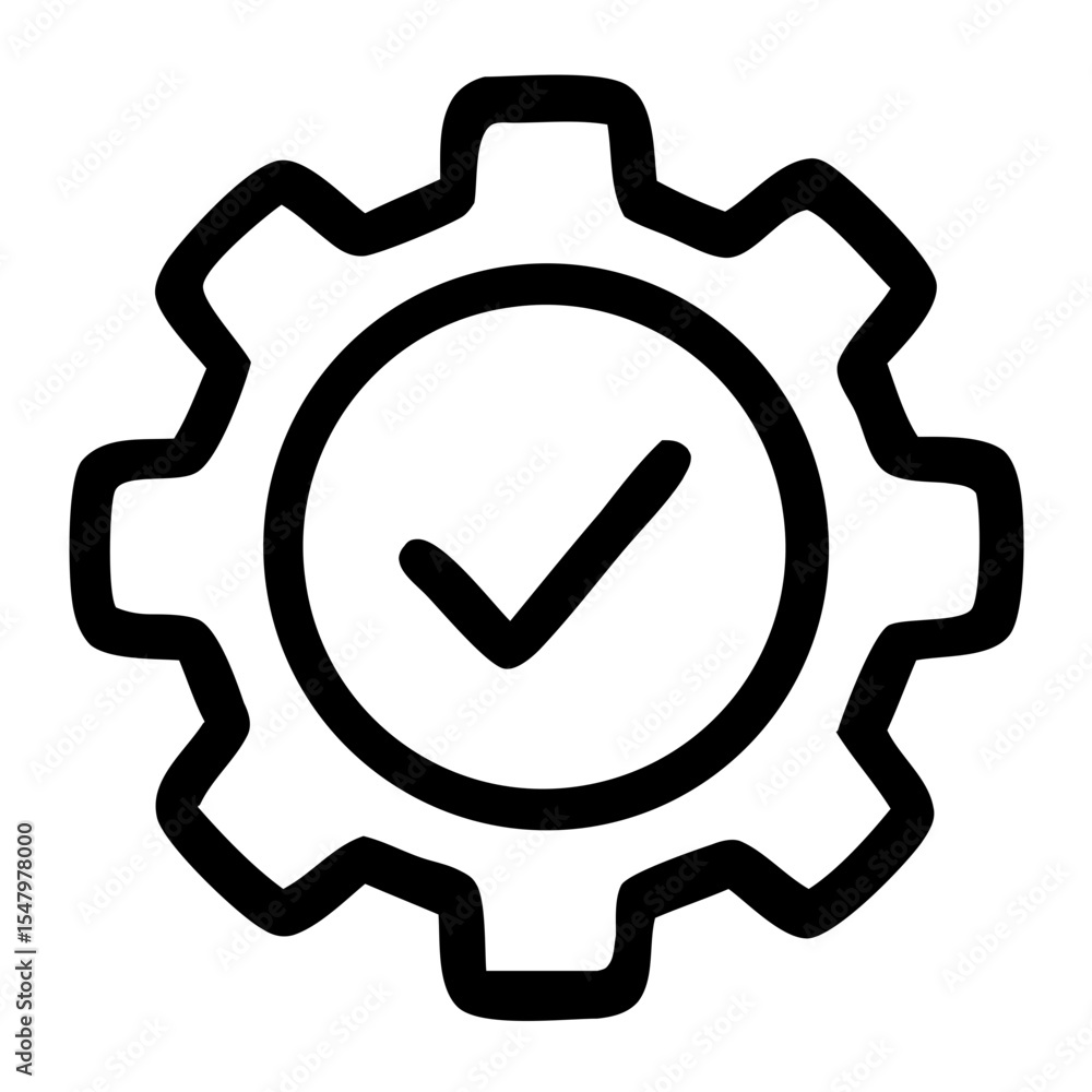 Poster simple outline gear checkmark sign symbol setting configuration icon