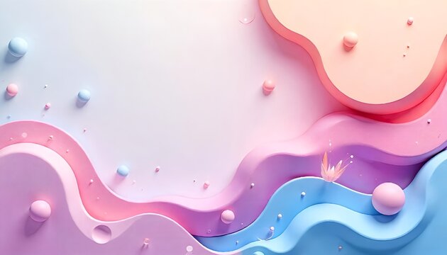 pastel 3d abstract background with colorful spheres and wavy shapes in pink, blue, and yellow tones for creative projects