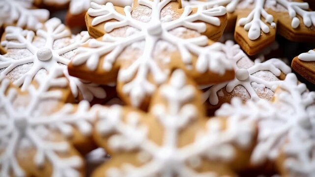 Festive holiday cookies featuring intricately decorated gingerbread snowflake designs, creating a seasonal and delicious treat display.