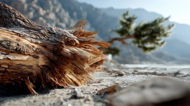 Broken log on sandy ground