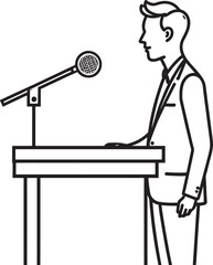 Man with microphone and woman with laptop working at office desk vector illustration