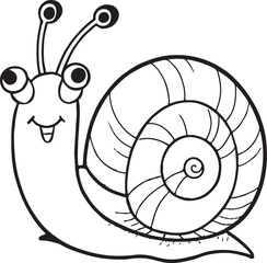 Cute brown snail with a spiral shell on a white background, a funny cartoon illustration of this nature symbol