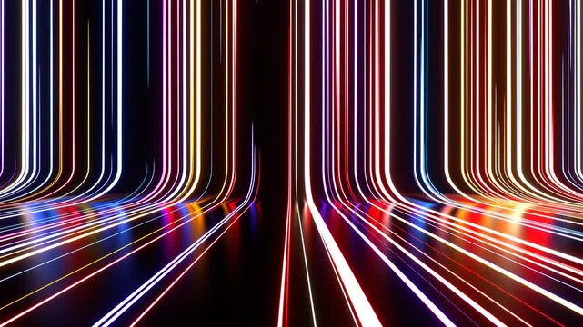 Cyber Flow_Abstract Neon Line Loop Animation.This is a seamlessly looping CG abstract video with glowing neon lines, offering a futuristic and tech-inspired vibe. It's perfect for dynamic animated bac
