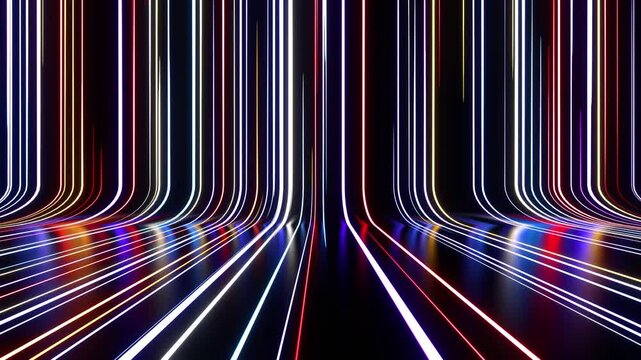 Cyber Flow_Abstract Neon Line Loop Animation.This is a seamlessly looping CG abstract video with glowing neon lines, offering a futuristic and tech-inspired vibe. It's perfect for dynamic animated bac