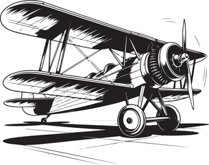 Vintage military biplane aircraft vector illustration with propeller isolated for aviation travel