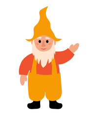 Yellow and orange Garden Gnome. Vector flat illustration.