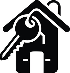 House symbol with a key representing real estate access icon