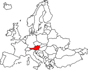 AUSTRIA MAP, EUROPE MAP HIGHLIGHTING THE COUNTRY OF AUSTRIA