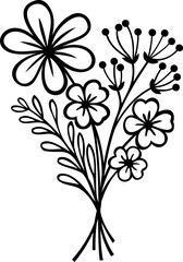 Bouquet of wild flowers. Black and white